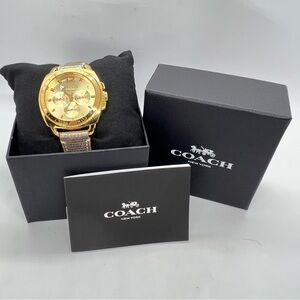 Coach Boyfriend Gold TONE Chronograph Watch CA.43.3.34.0485 MSRP $298 EUC